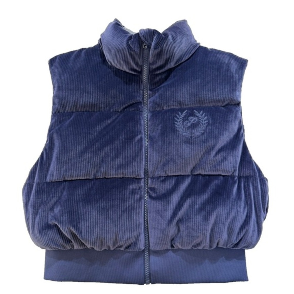 Victoria's Secret PINK Blue Ribbed Velour Cropped Puffer Vest Size Medium